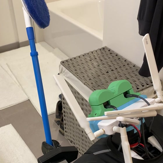 Tony, a humanoid cleaning unit, at work in a kitchen